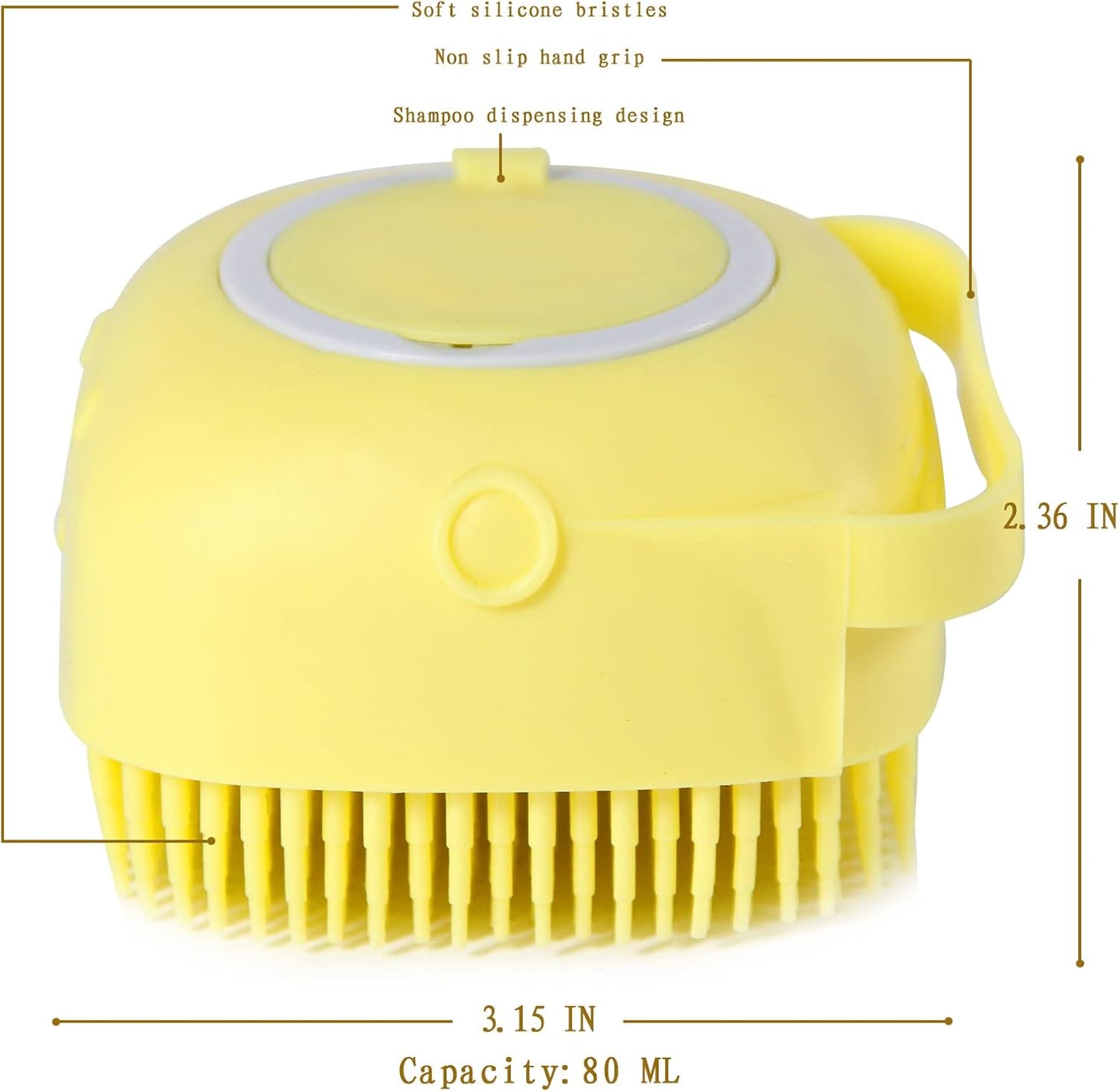 Pet Bath Brush Dog Shampoo Dispenser Dog Bath Brush Scrubber (Yellow)