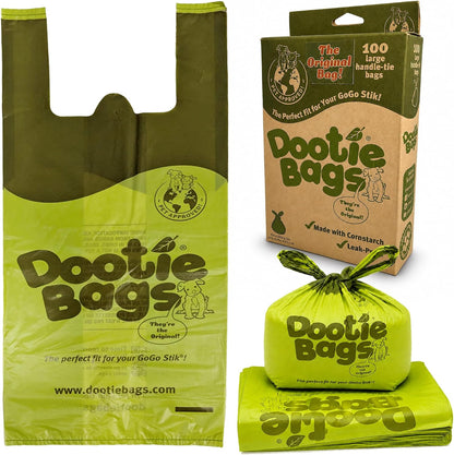 The Original Dootie Bag Is Back! Pooch Approved Large Dootie Bags, Dog Poop Bags. Strong, Leakproof - EZ Tie Handles. Perfect for Dogs & Cat Litter. Pet Waste Cleanup, Swivel Bin &  Scoopers.
