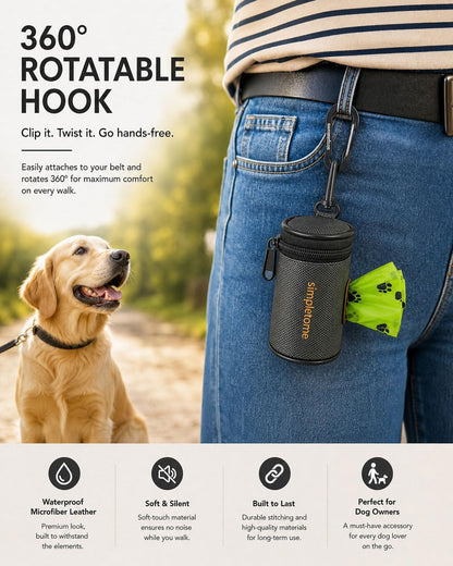 1680D Oxford Dog Poop Bag Holder with Clip for Leash or Belt, Dark Gray