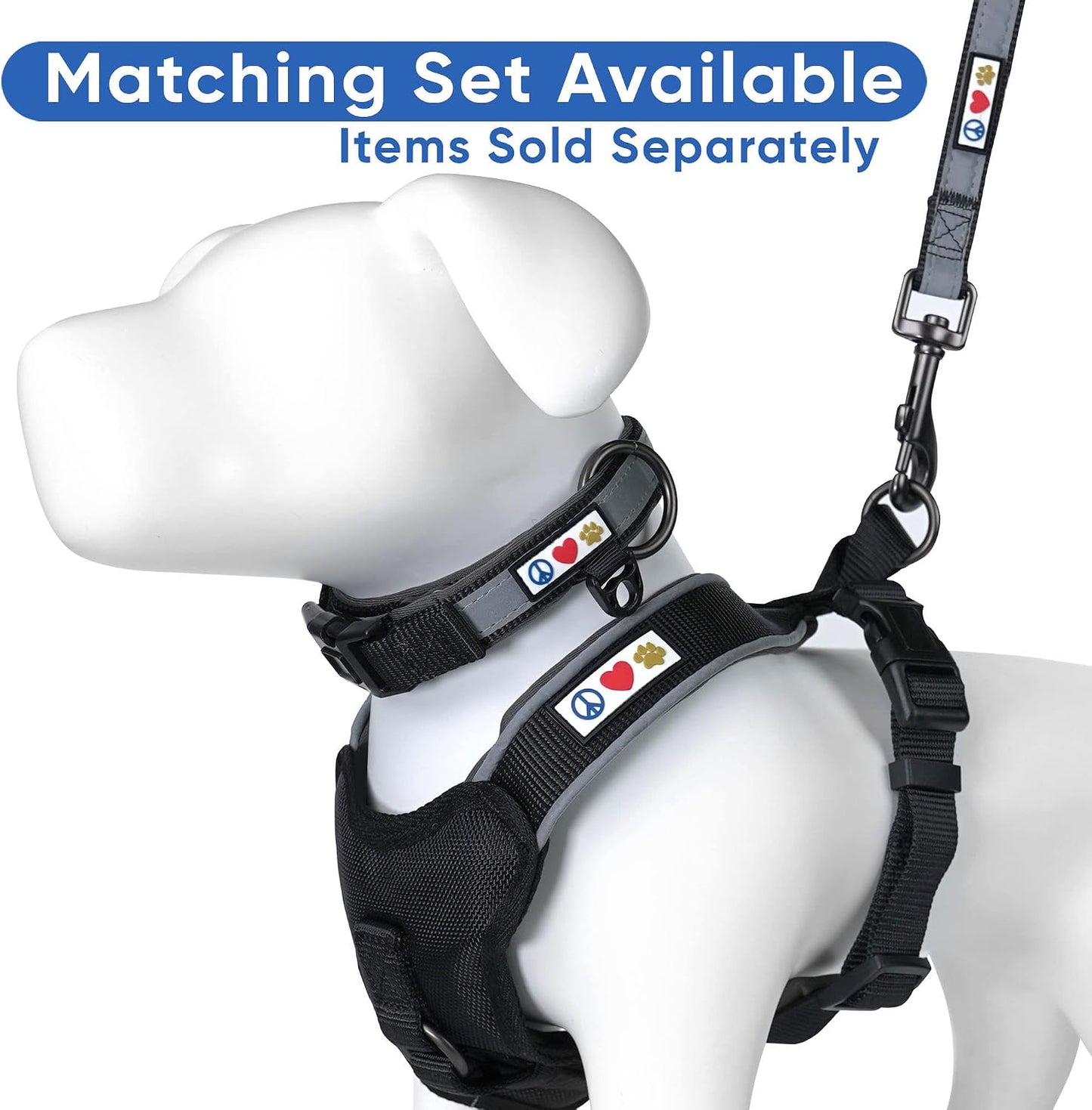 Black Dog Leash 6 Ft Custom ID Lead for Dogs & Puppies Reflective Comfortable Padded Handle Embroidered Name & Phone Number