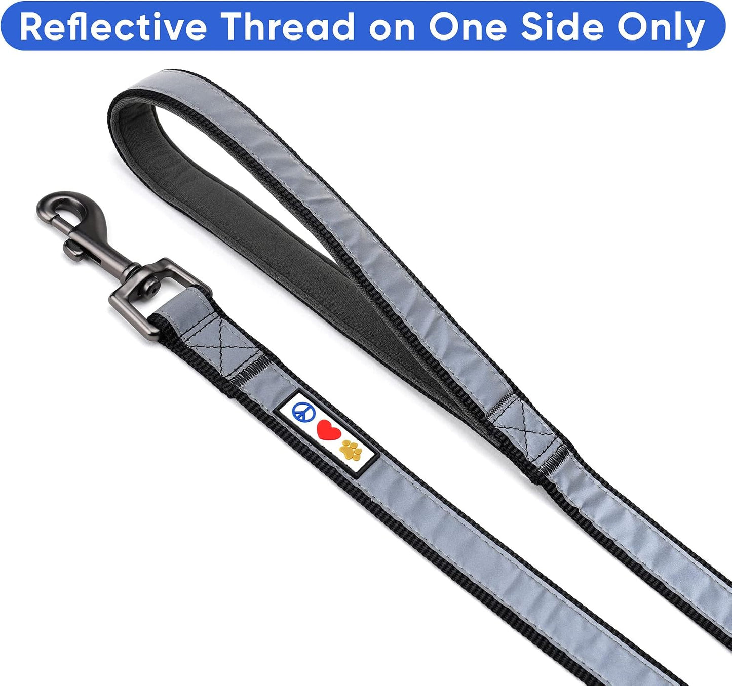 Black Dog Leash 6 Ft Custom ID Lead for Dogs & Puppies Reflective Comfortable Padded Handle Embroidered Name & Phone Number