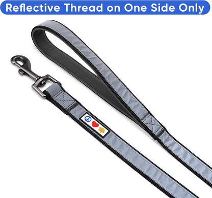 Black Dog Leash 6 Ft Custom ID Lead for Dogs & Puppies Reflective Comfortable Padded Handle Embroidered Name & Phone Number