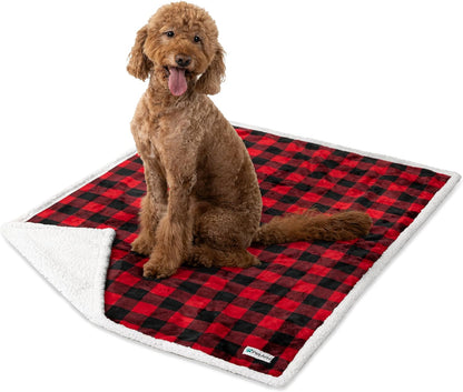 Waterproof Dog Blanket for Large Dog Cat Pet, 60X80, Black Red | 460 GSM Sherpa Fleece Reversible, Pee Proof, Furniture Protector Cover for Couch Sofa Bed Kennel, Washable, Extra Large