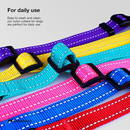 Reflective Dog Collar, Quick-Release Buckle (Black, 7-11 Inch (New)) | Reflective Nylon, Swim-Safe, Quick-Release Buckle, for Small to Large Dogs & Puppies