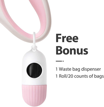 Retractable Dog Leash with Dispenser and Poop Bags, 10Ft, White & Pink