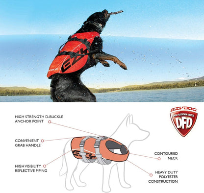 DFD Dog Life Jacket, Dog Life Vest for Swimming - X-Small, Red