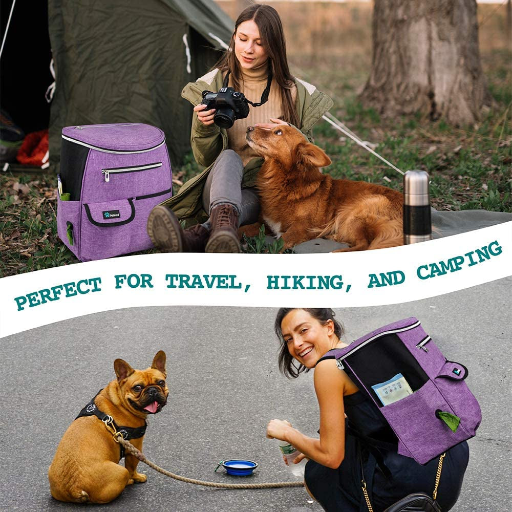 Dog Travel Backpack 27L Airline Approved Pet Supplies Bag, Purple
