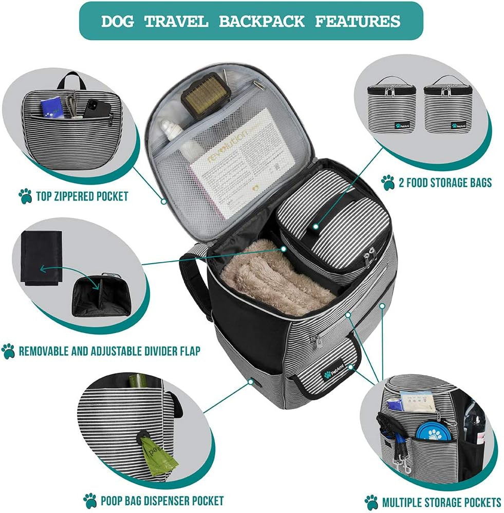 Dog Travel Backpack Airline Approved Pet Supplies Bag, Stripe Black