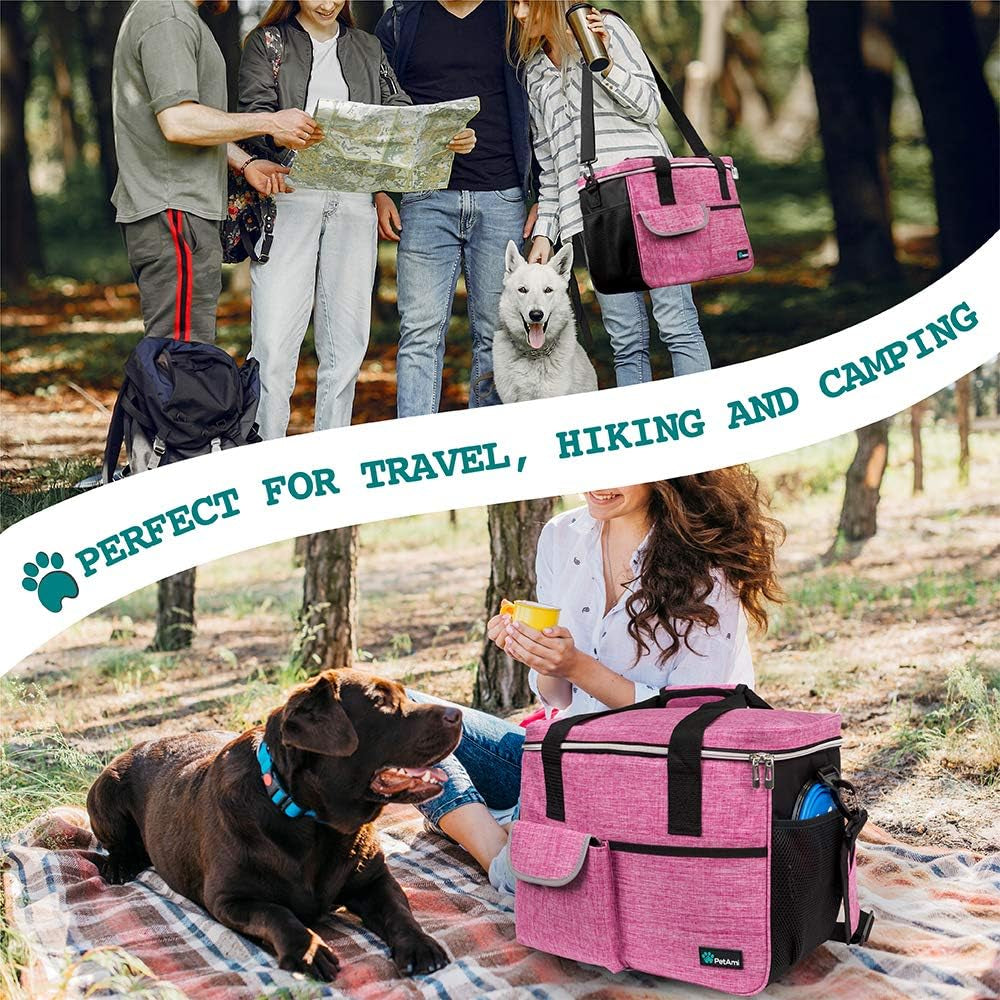 Dog Travel Bag Organizer, Pet Supplies Tote Diaper Bag, Pink Medium