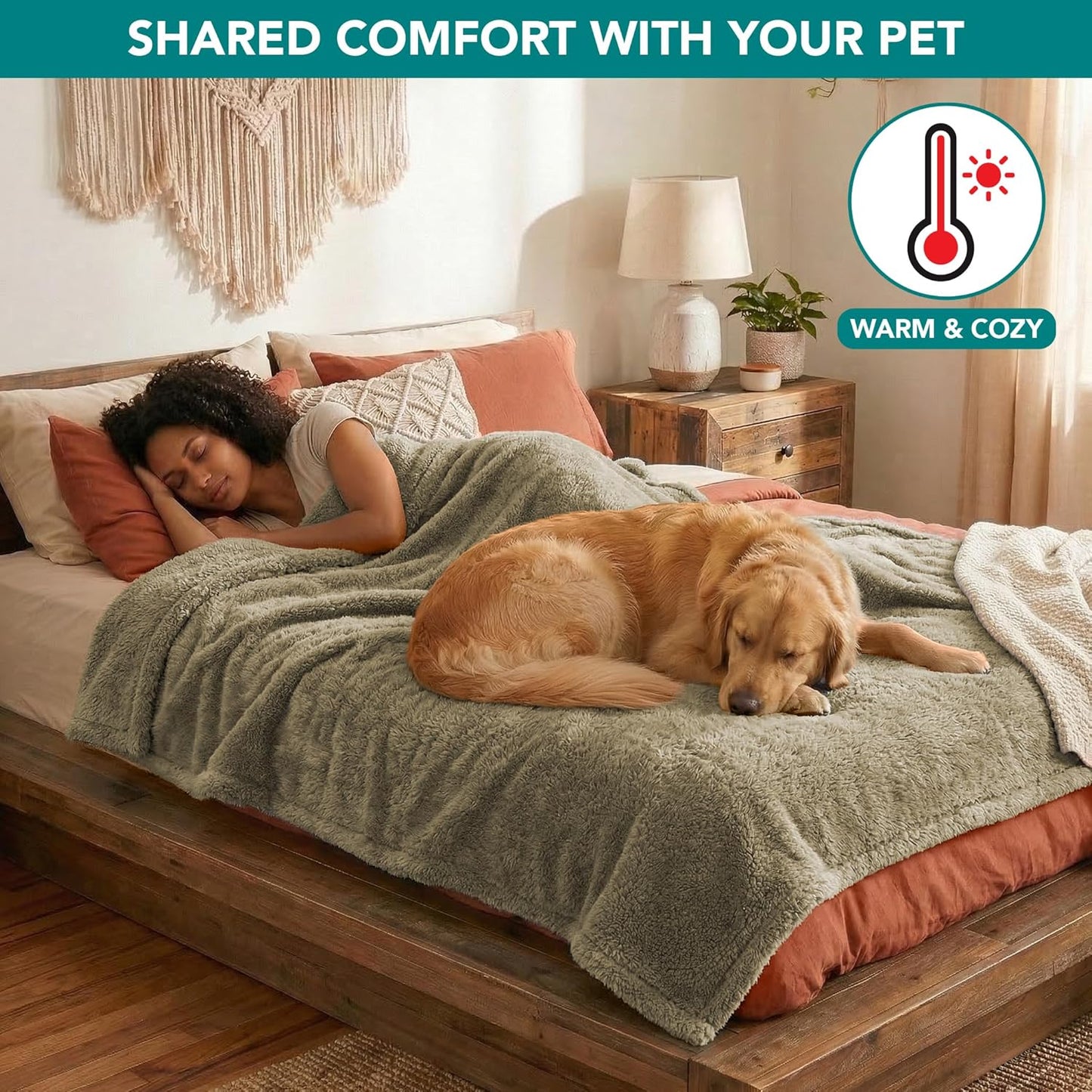 Fluffy Sherpa Waterproof Dog Blanket for Large Pet Cat, 60X80, Taupe