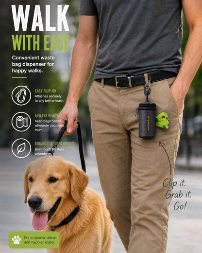 1680D Oxford Dog Poop Bag Holder with Clip for Leash or Belt, Dark Gray