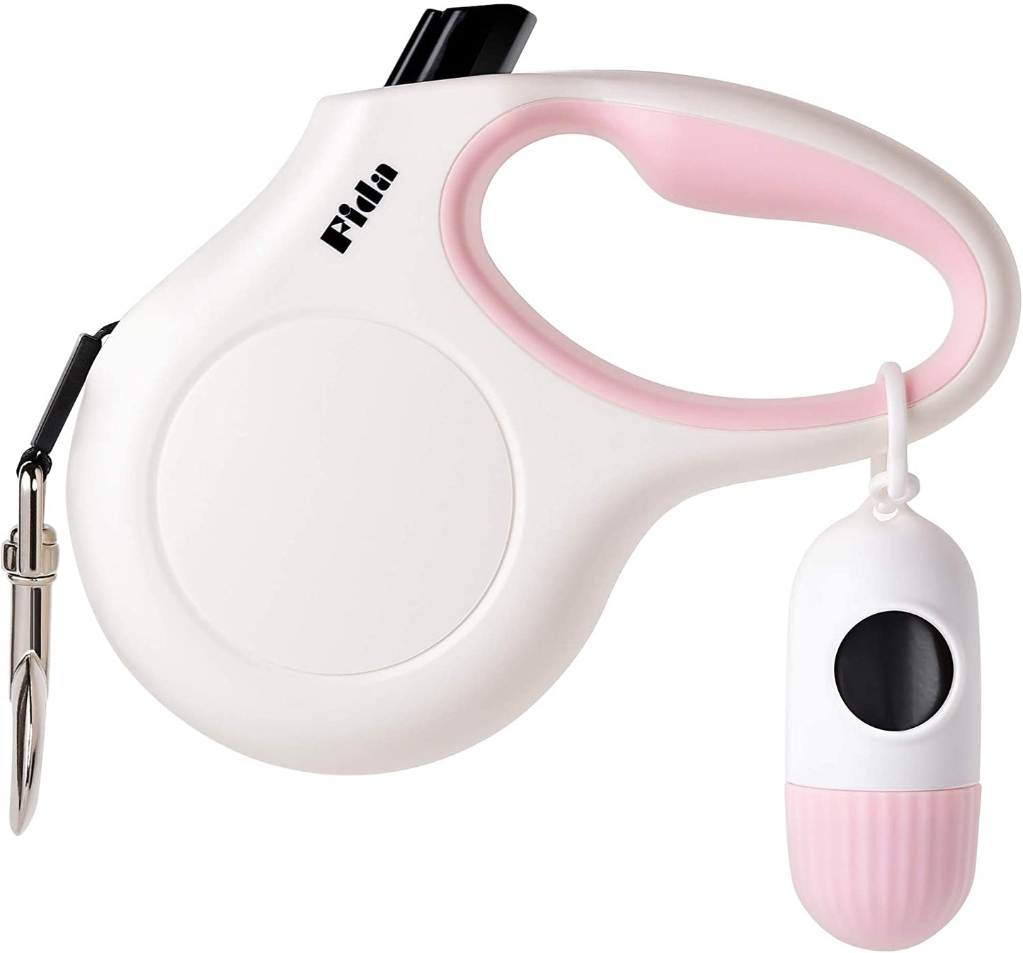 Retractable Dog Leash with Dispenser and Poop Bags, 10Ft, White & Pink