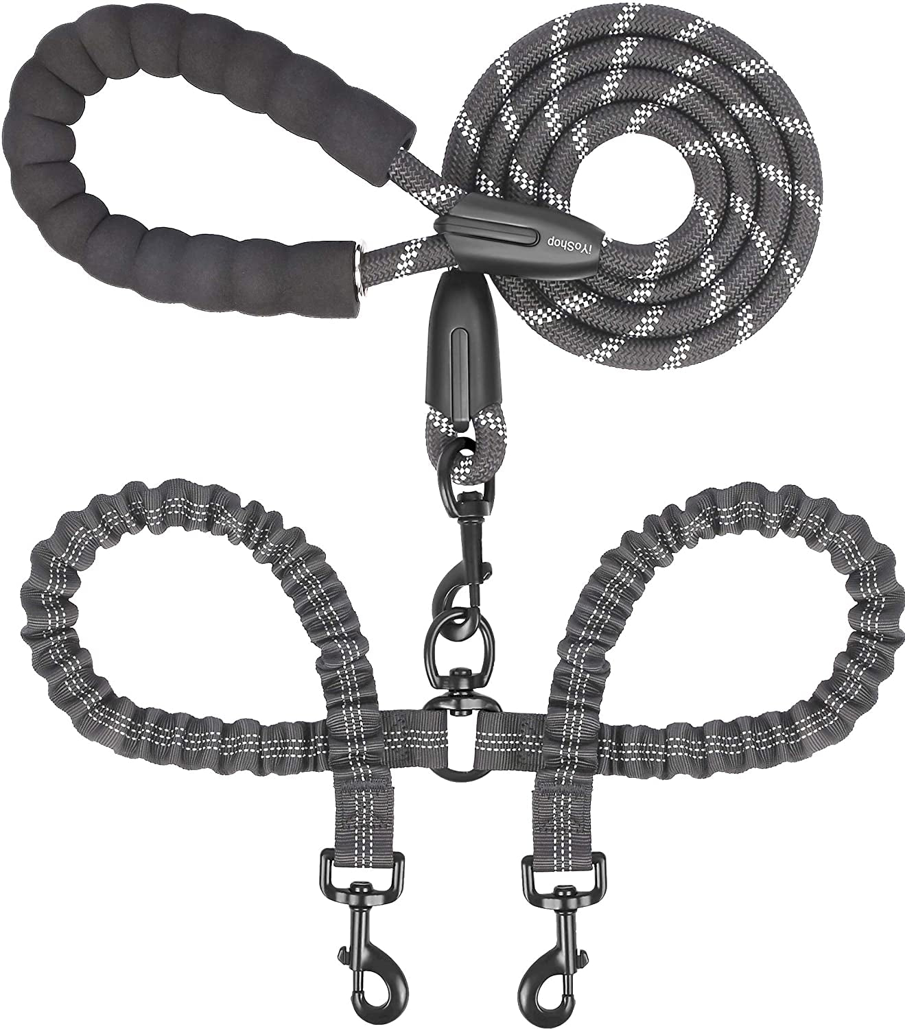 Double Dog Leash, 360° Swivel, No Tangle, Large, 25-150 Lbs, Black
