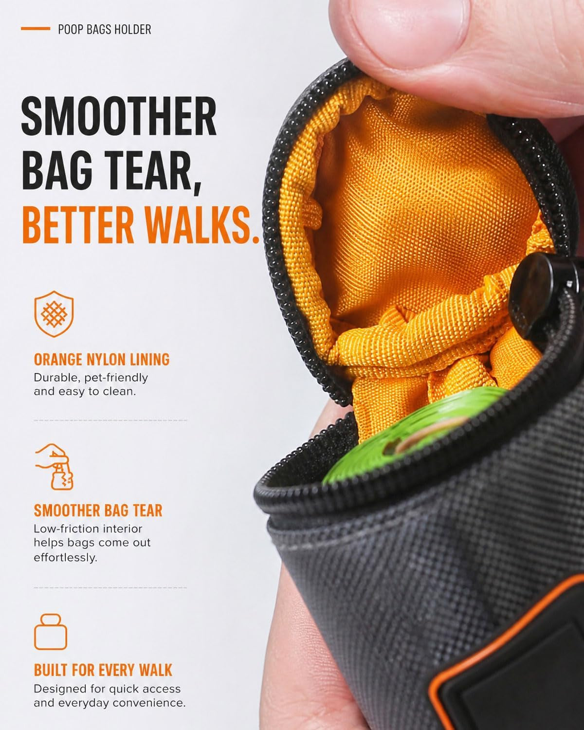 1680D Oxford Dog Poop Bag Holder with Clip for Leash or Belt, Dark Gray