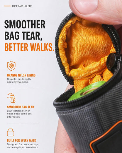 1680D Oxford Dog Poop Bag Holder with Clip for Leash or Belt, Dark Gray