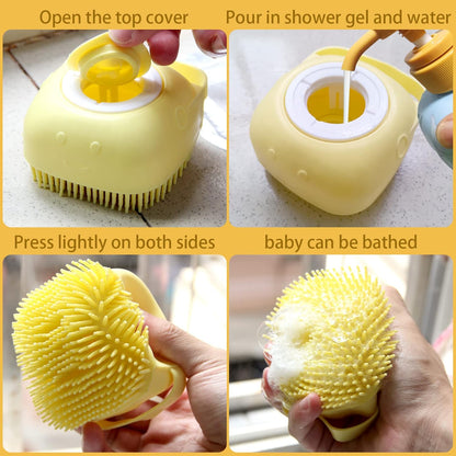 Pet Bath Brush Dog Shampoo Dispenser Dog Bath Brush Scrubber (Yellow)
