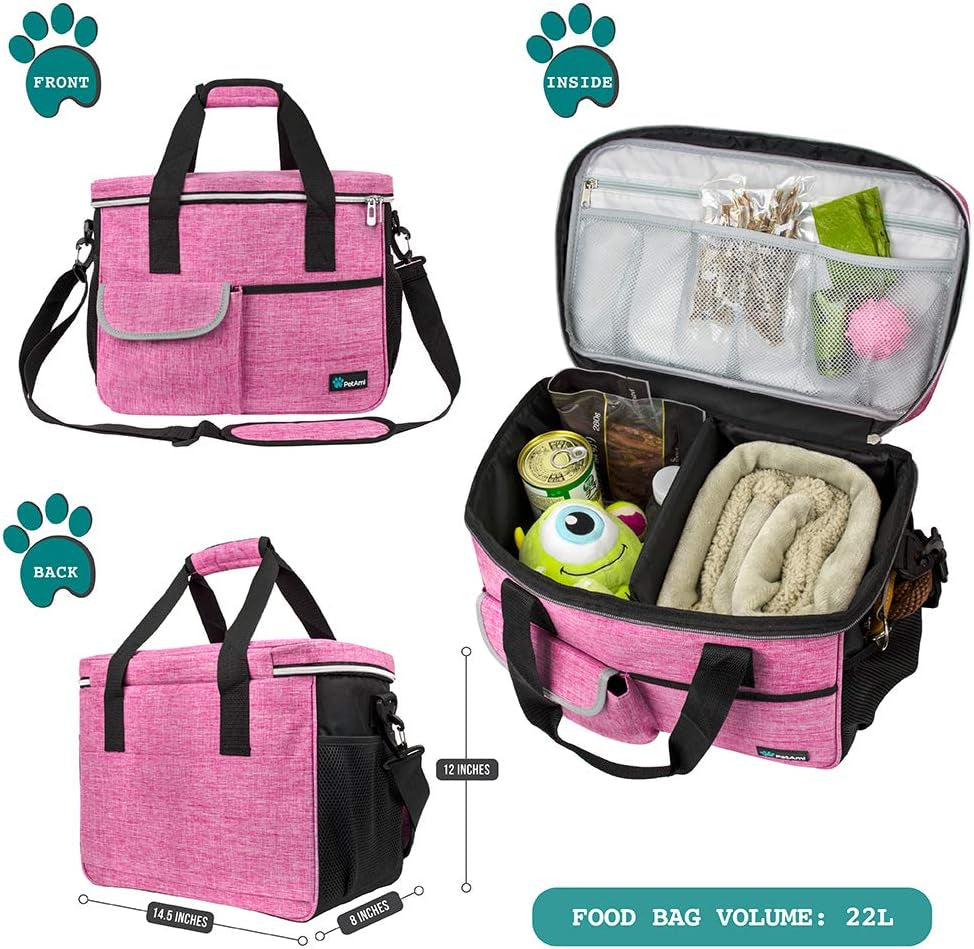 Dog Travel Bag Organizer, Pet Supplies Tote Diaper Bag, Pink Medium