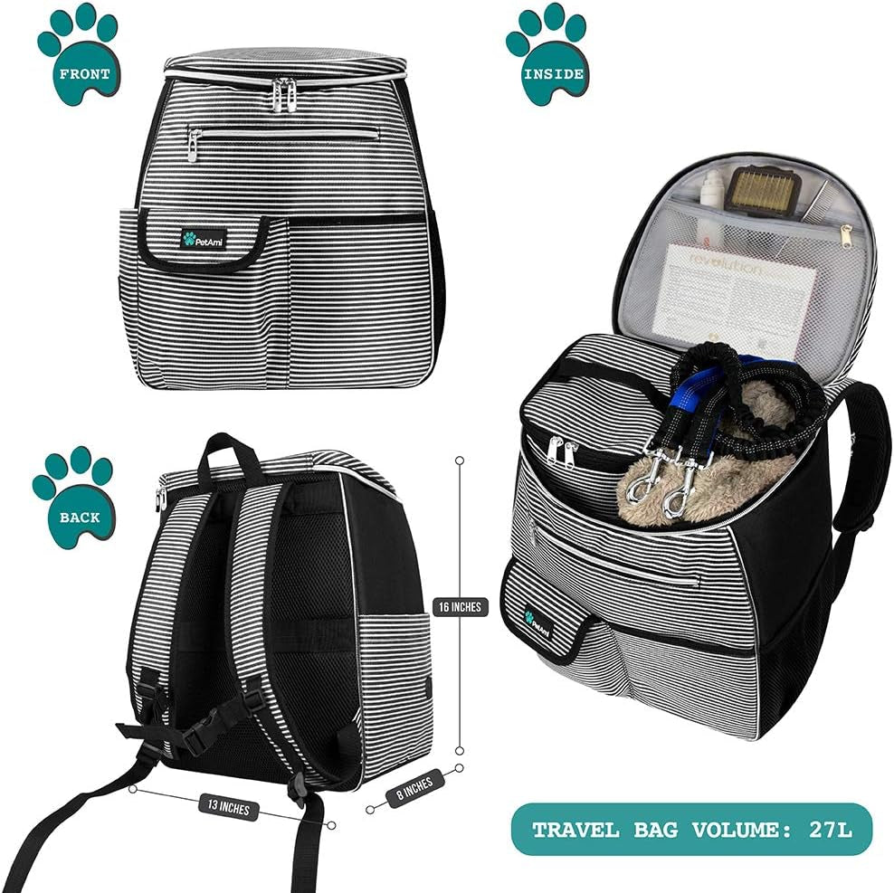 Dog Travel Backpack Airline Approved Pet Supplies Bag, Stripe Black