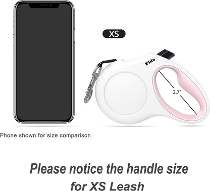 Retractable Dog Leash with Dispenser and Poop Bags, 10Ft, White & Pink