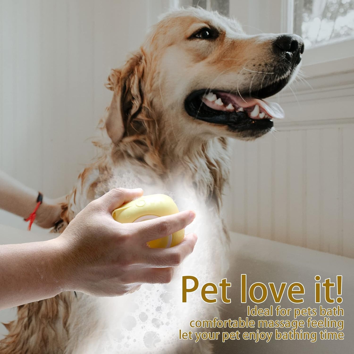 Pet Bath Brush Dog Shampoo Dispenser Dog Bath Brush Scrubber (Yellow)