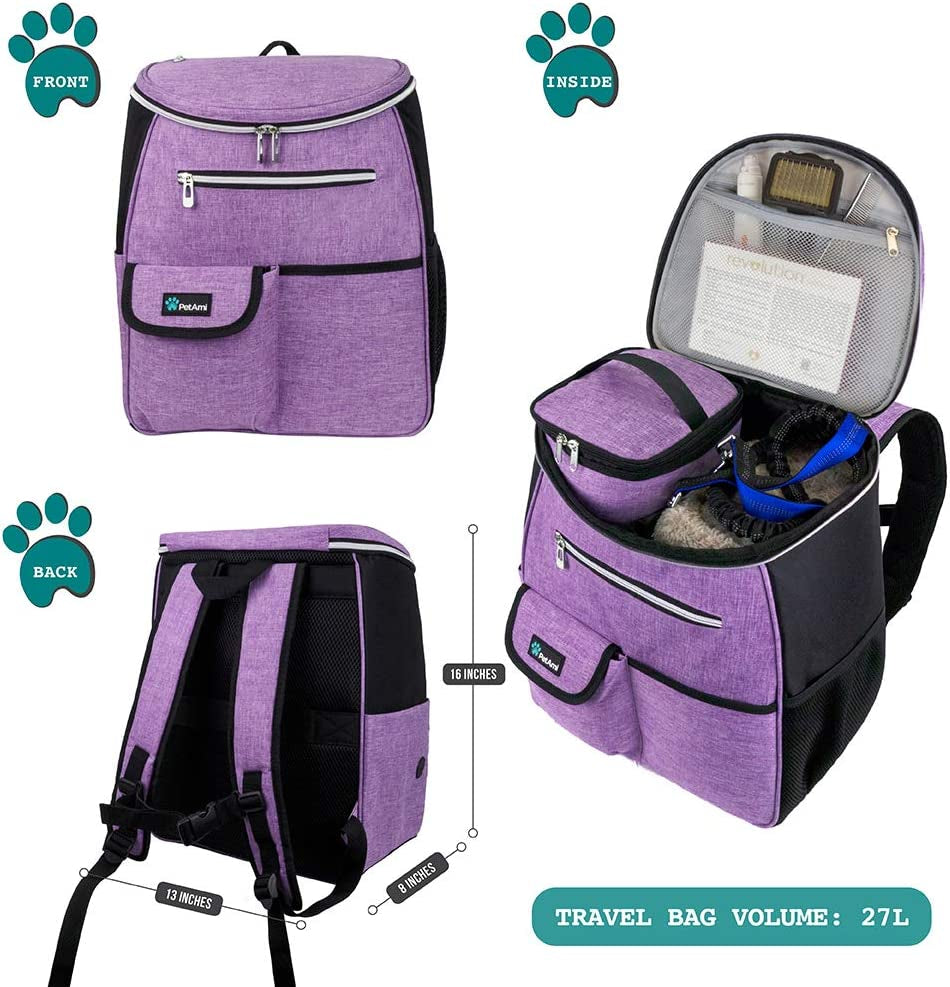 Dog Travel Backpack 27L Airline Approved Pet Supplies Bag, Purple