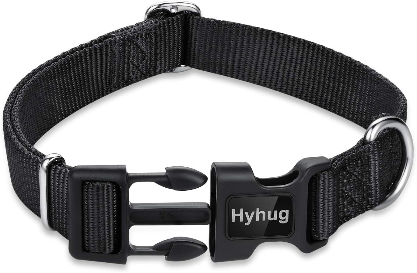 Black Dog Collar for Medium Dogs, Quick-Release Buckle, Adjustable