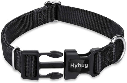 Black Dog Collar for Medium Dogs, Quick-Release Buckle, Adjustable
