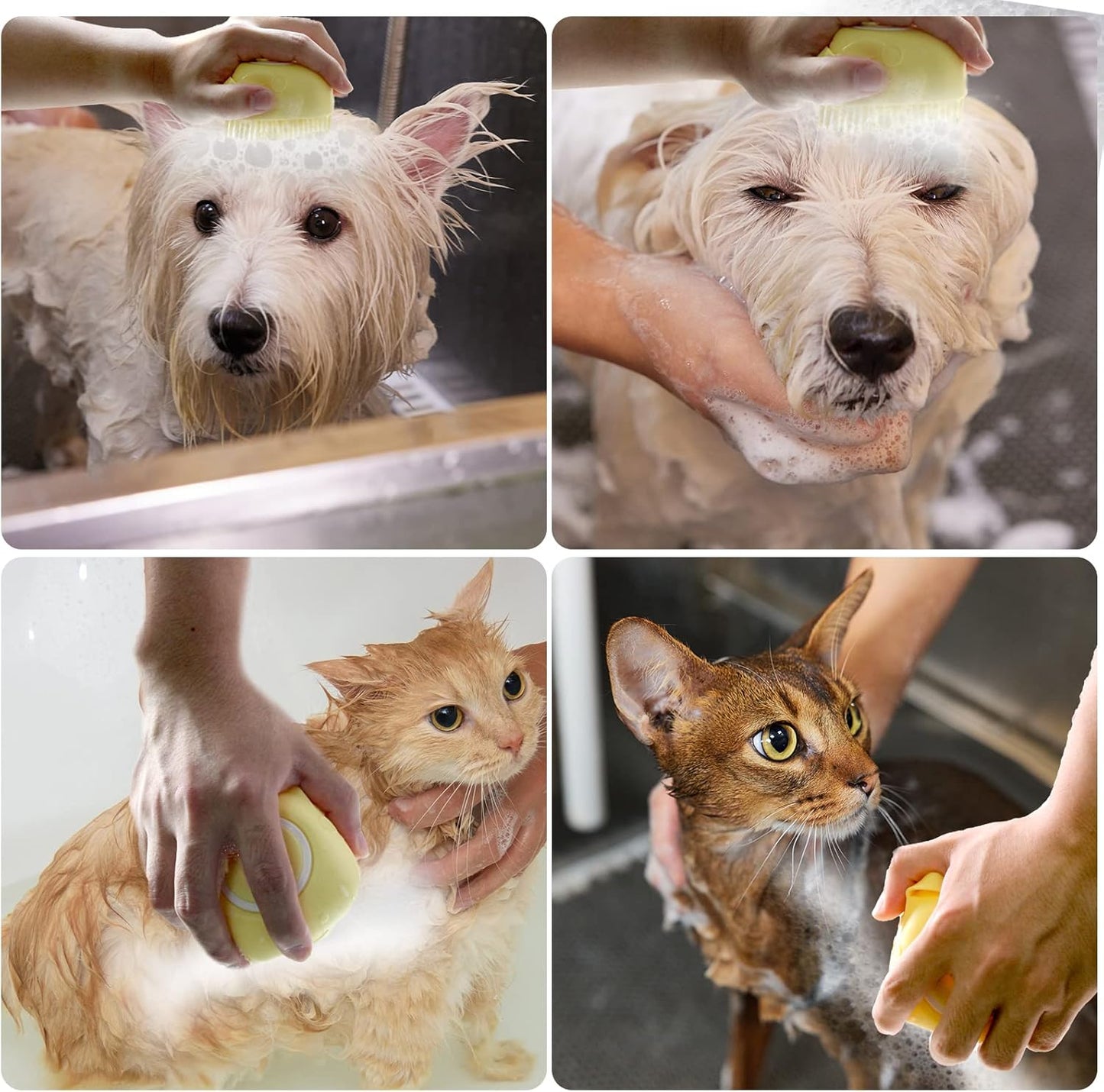 Pet Bath Brush Dog Shampoo Dispenser Dog Bath Brush Scrubber (Yellow)