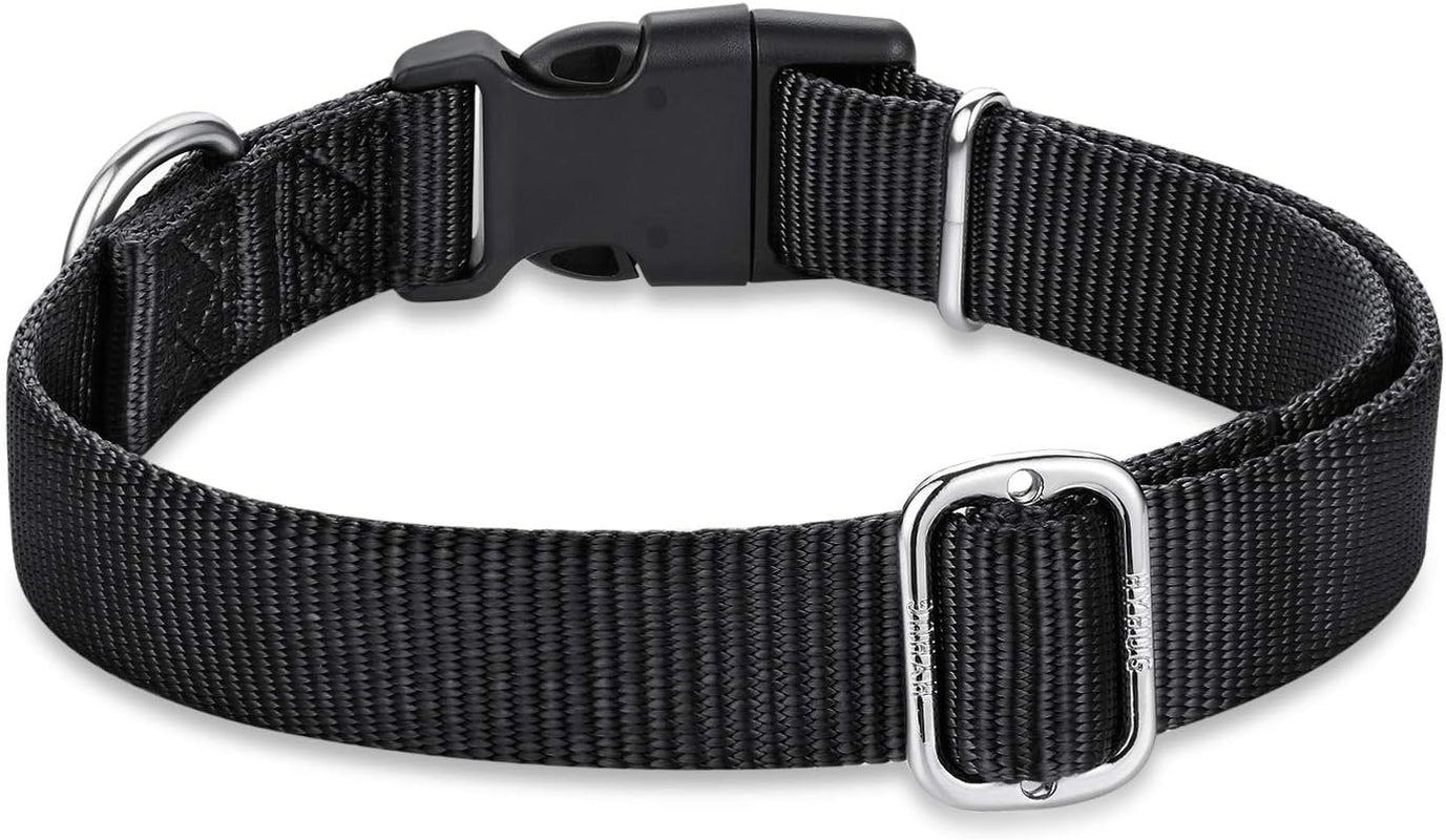 Black Dog Collar for Medium Dogs, Quick-Release Buckle, Adjustable
