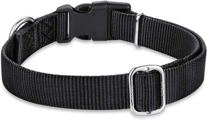 Black Dog Collar for Medium Dogs, Quick-Release Buckle, Adjustable