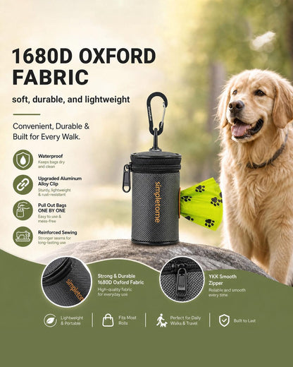 1680D Oxford Dog Poop Bag Holder with Clip for Leash or Belt, Dark Gray