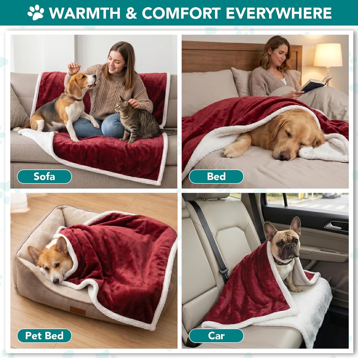Dog Blanket Small Medium Pet Cat Puppy Kitten, 40X29 Mini, Dark Red