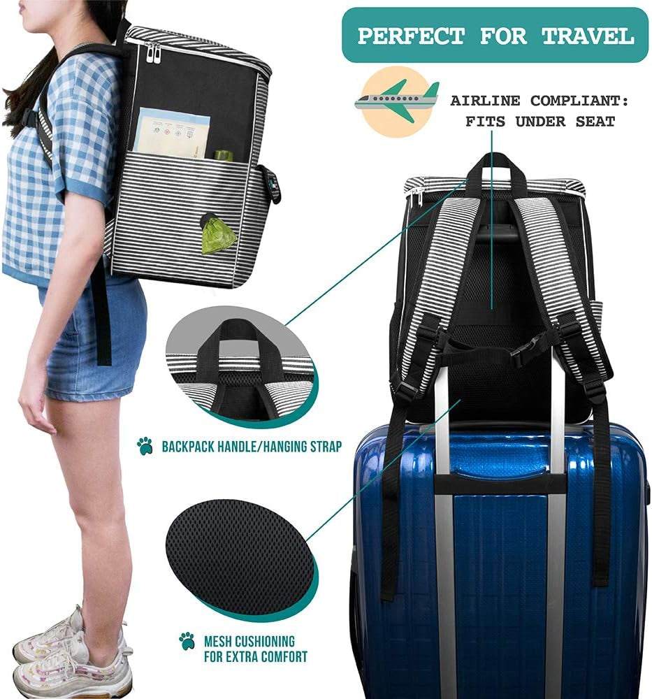 Dog Travel Backpack Airline Approved Pet Supplies Bag, Stripe Black