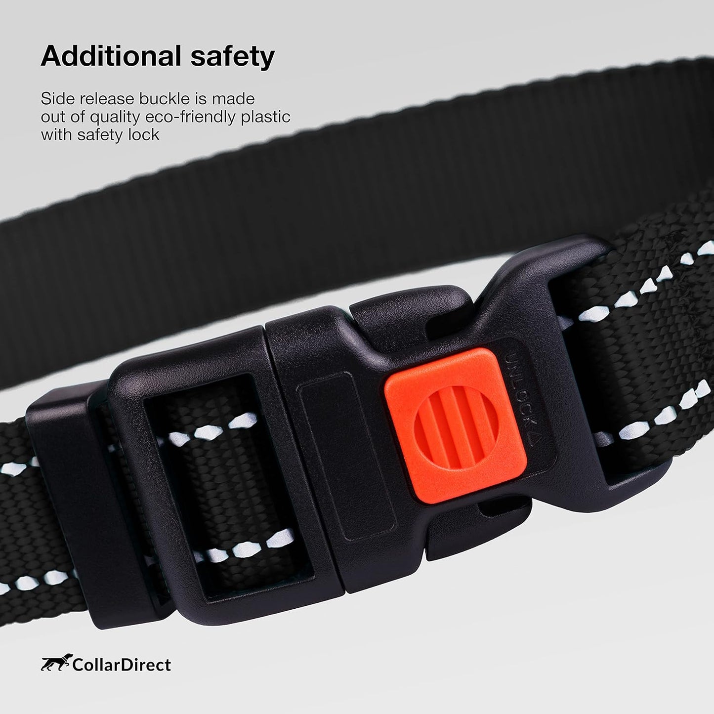 Reflective Dog Collar, Quick-Release Buckle (Black, 7-11 Inch (New)) | Reflective Nylon, Swim-Safe, Quick-Release Buckle, for Small to Large Dogs & Puppies