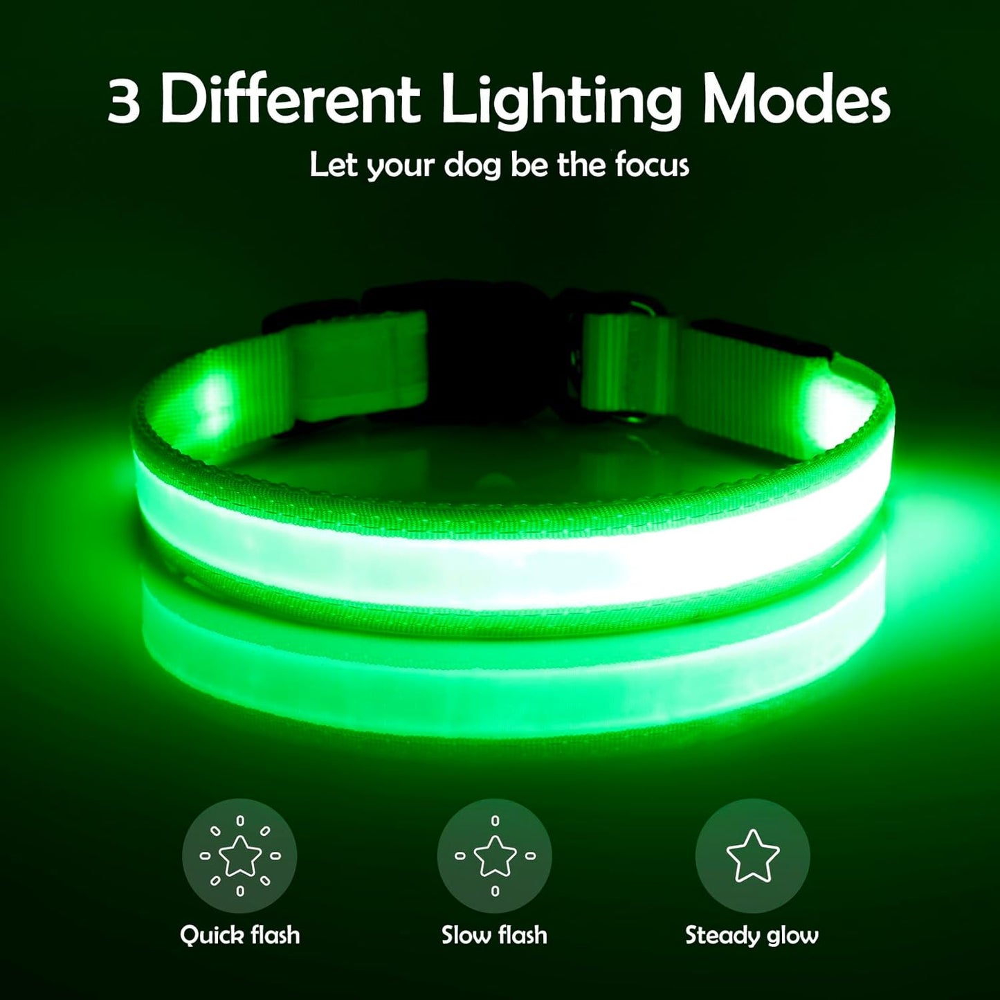 LED Dog Collar, Light up Dog Collar Adjustable Safety Glowing Collar