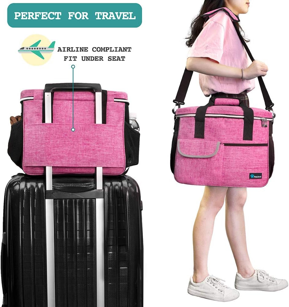 Dog Travel Bag Organizer, Pet Supplies Tote Diaper Bag, Pink Medium