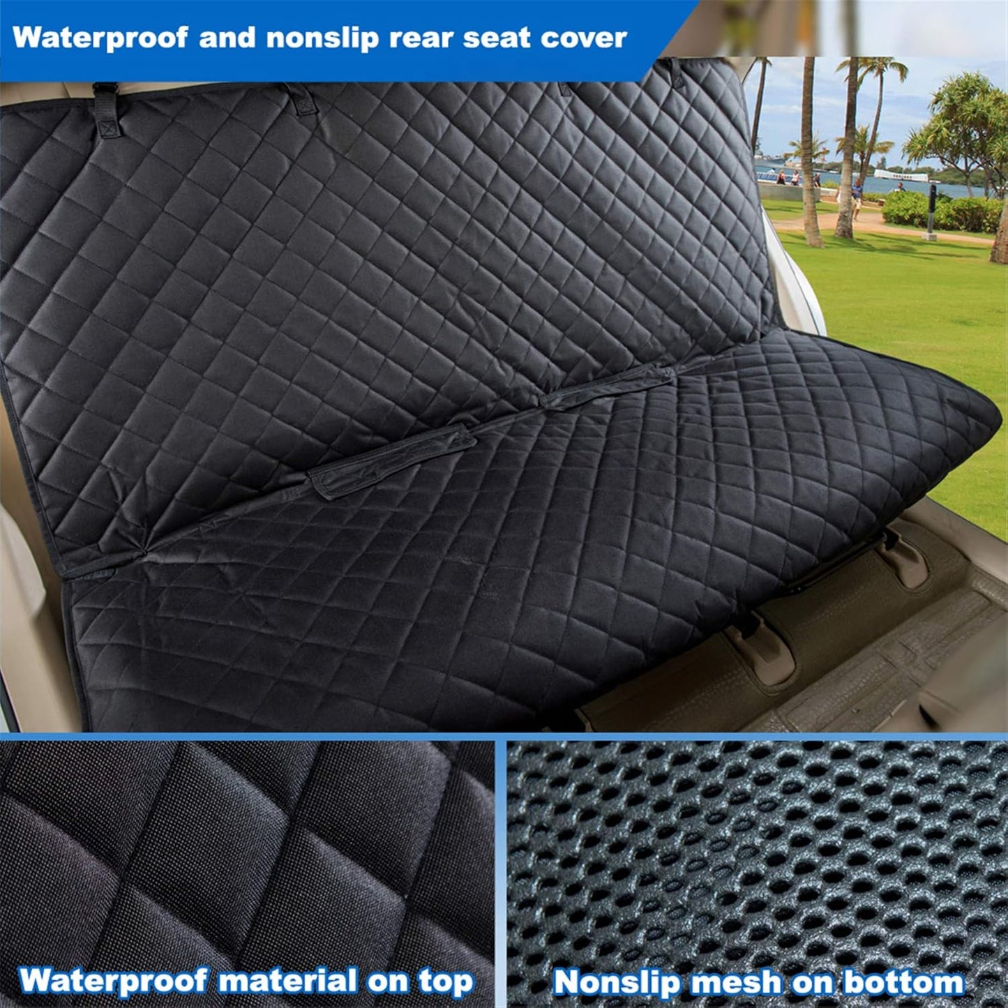 Bench Car Seat Cover Protector, Waterproof Heavy-Duty, Black