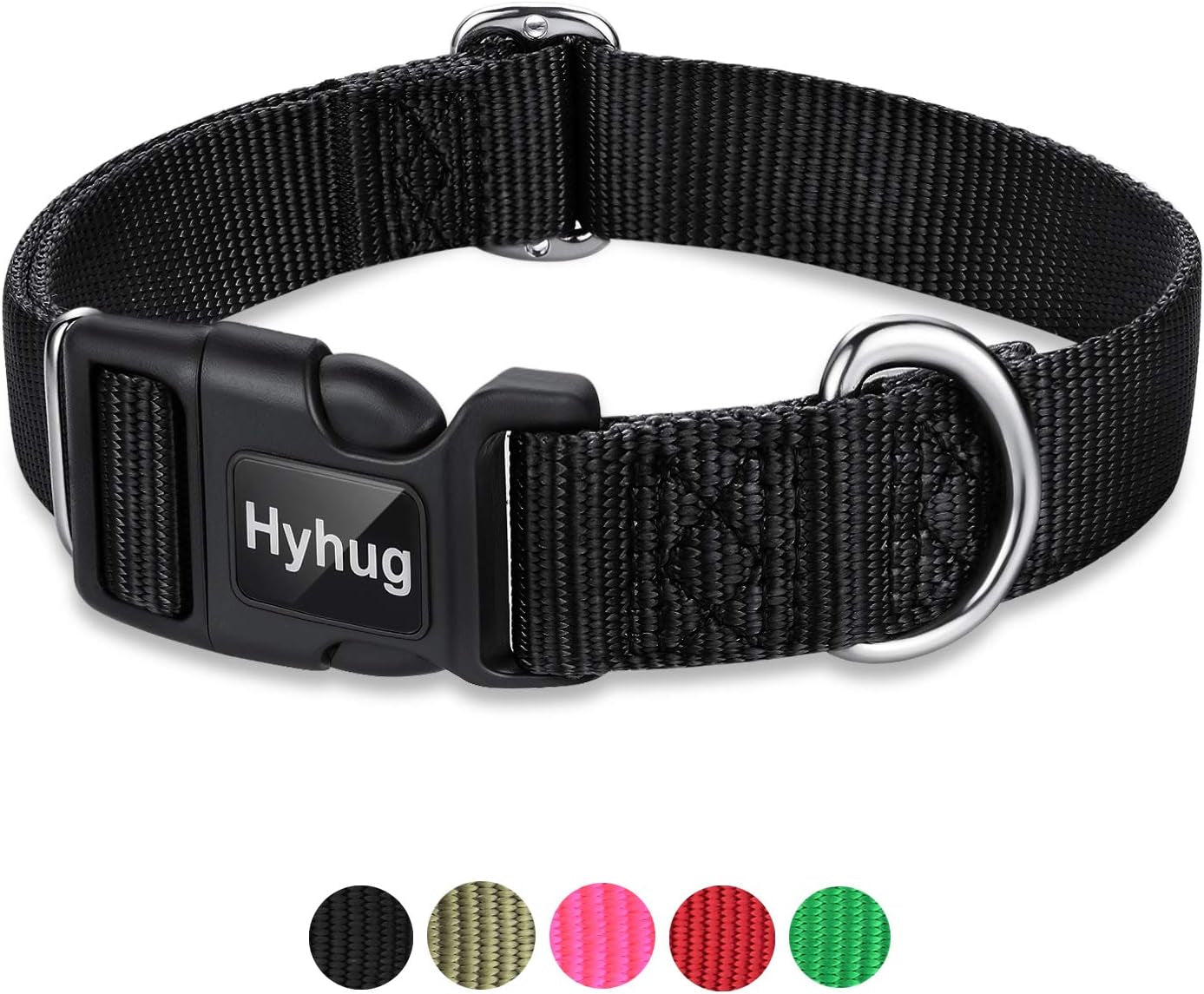 Black Dog Collar for Medium Dogs, Quick-Release Buckle, Adjustable