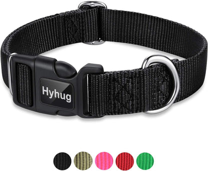 Black Dog Collar for Medium Dogs, Quick-Release Buckle, Adjustable