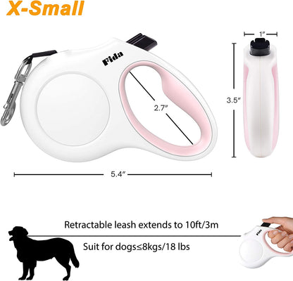Retractable Dog Leash with Dispenser and Poop Bags, 10Ft, White & Pink