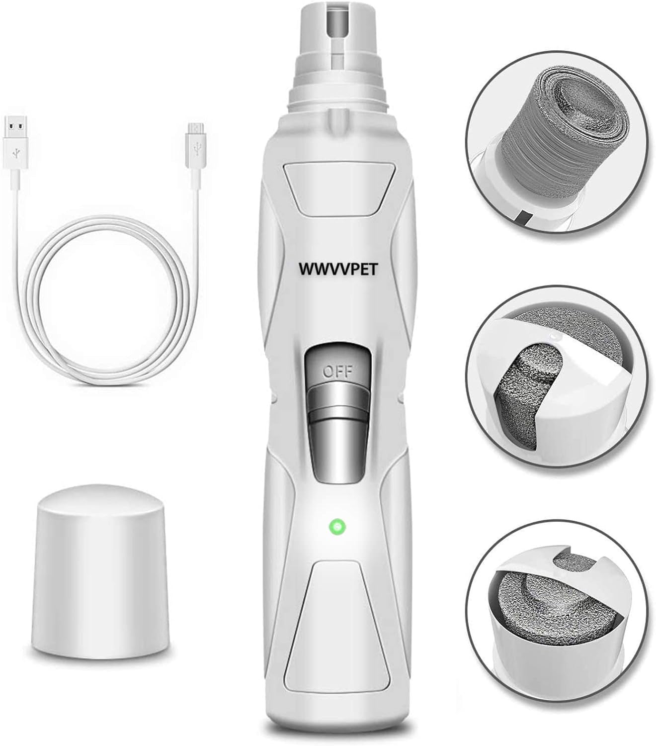 Pet Nail Grinder with LED Light & 2 Grinding Heads, 2-Speed Low Noise