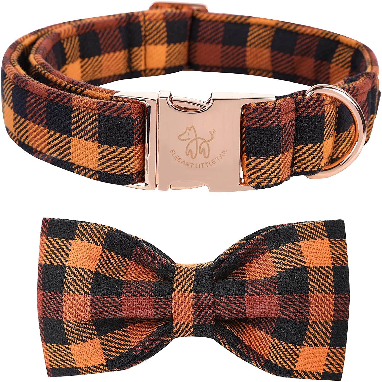 Fall Dog Collar with Bow, Black and Orange Print Fall Pet Collars Small