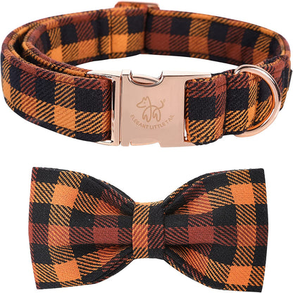 Fall Dog Collar with Bow, Black and Orange Print Fall Pet Collars Small