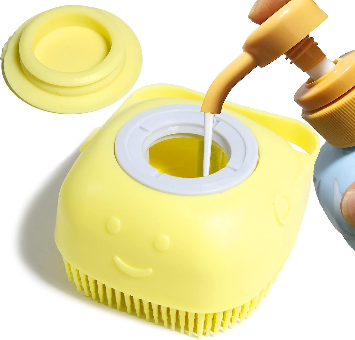 Pet Bath Brush Dog Shampoo Dispenser Dog Bath Brush Scrubber (Yellow)