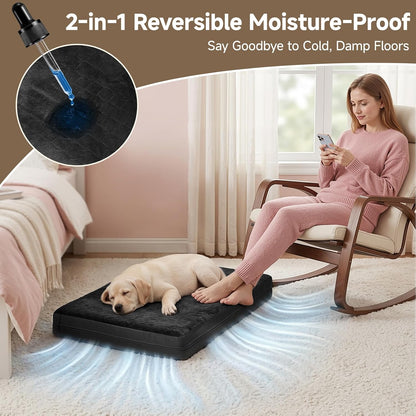 Waterproof Dog Bed for Crate, Washable Reversible Kennel Pads, 23X17, Black