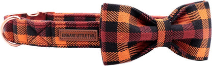 Fall Dog Collar with Bow, Black and Orange Print Fall Pet Collars Small