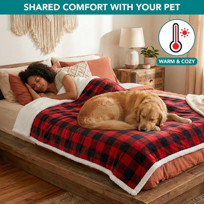 Waterproof Dog Blanket for Large Dog Cat Pet, 60X80, Black Red | 460 GSM Sherpa Fleece Reversible, Pee Proof, Furniture Protector Cover for Couch Sofa Bed Kennel, Washable, Extra Large