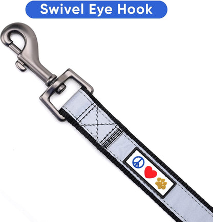 Black Dog Leash 6 Ft Custom ID Lead for Dogs & Puppies Reflective Comfortable Padded Handle Embroidered Name & Phone Number