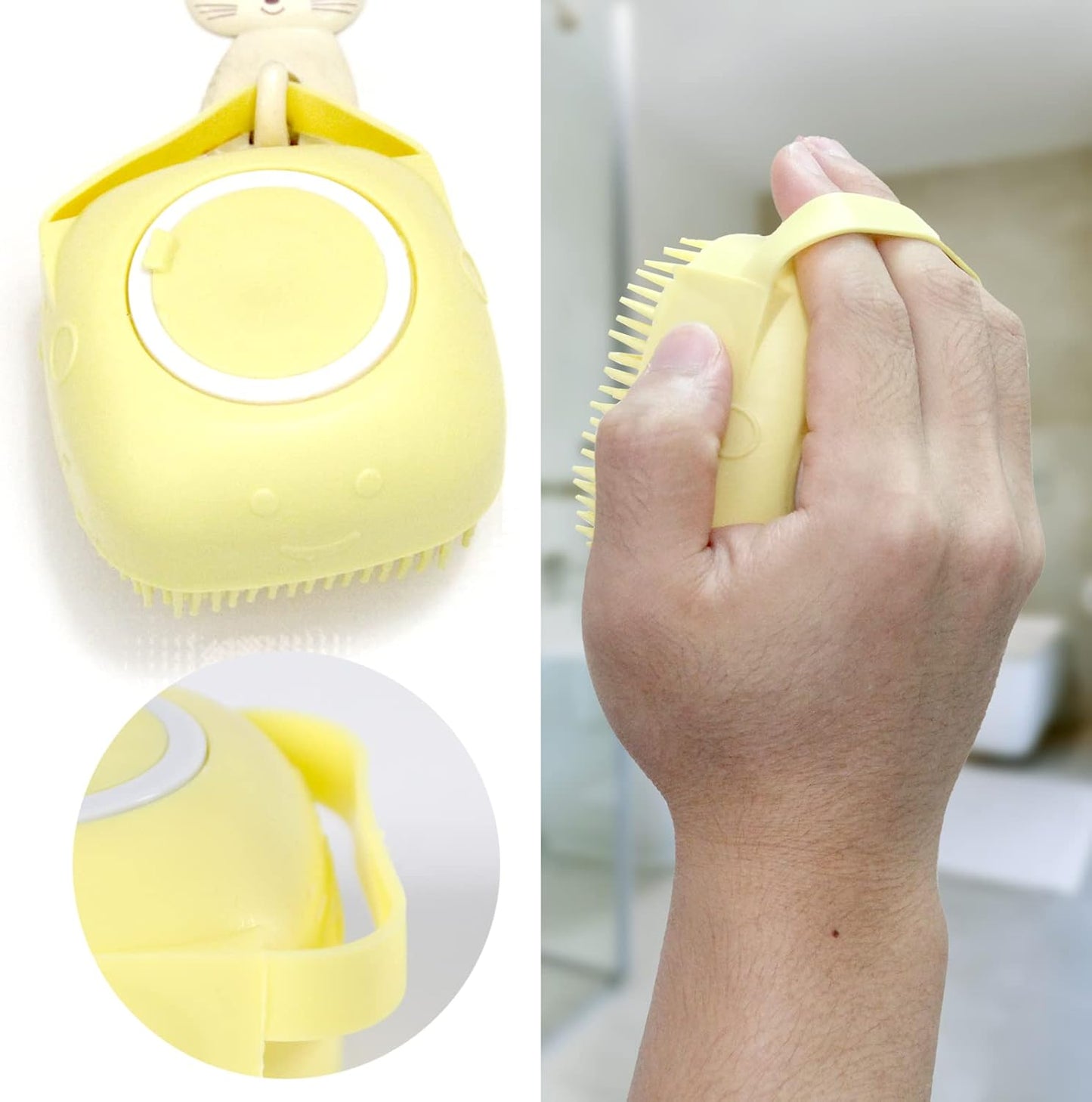 Pet Bath Brush Dog Shampoo Dispenser Dog Bath Brush Scrubber (Yellow)