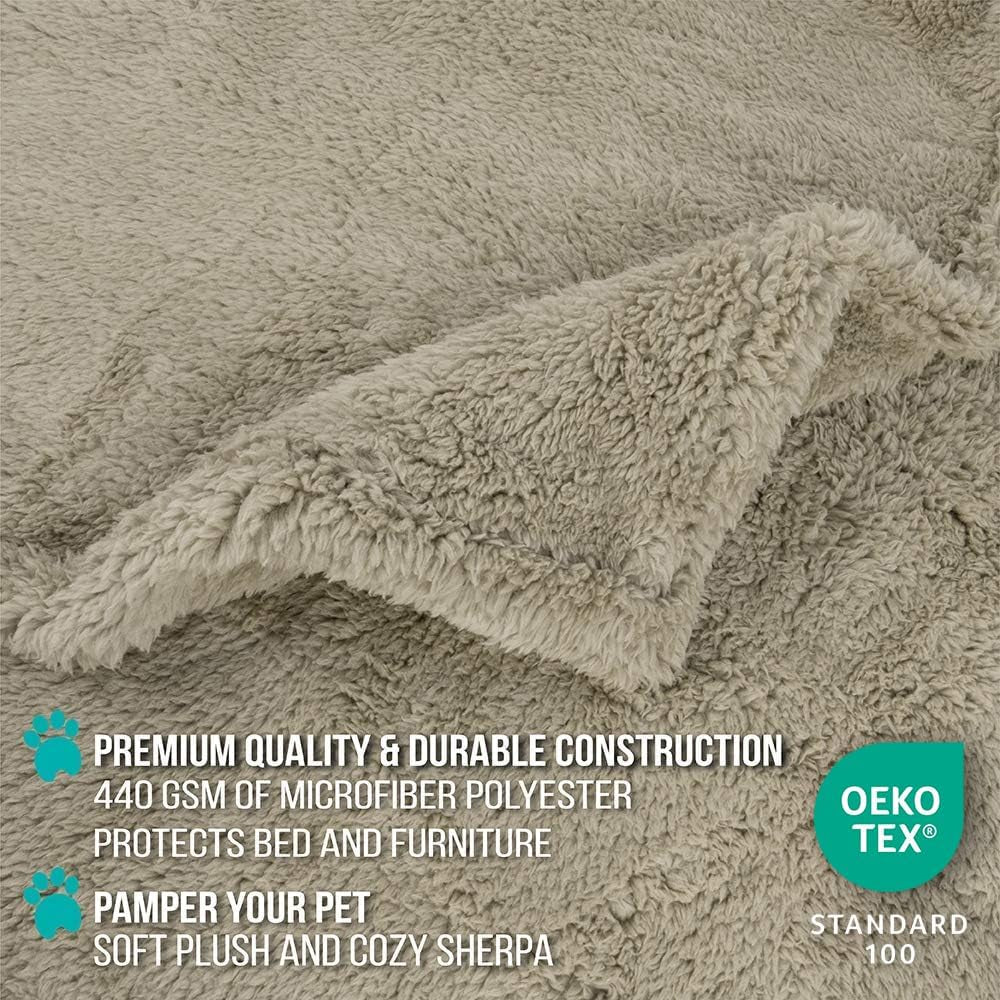 Fluffy Sherpa Waterproof Dog Blanket for Large Pet Cat, 60X80, Taupe
